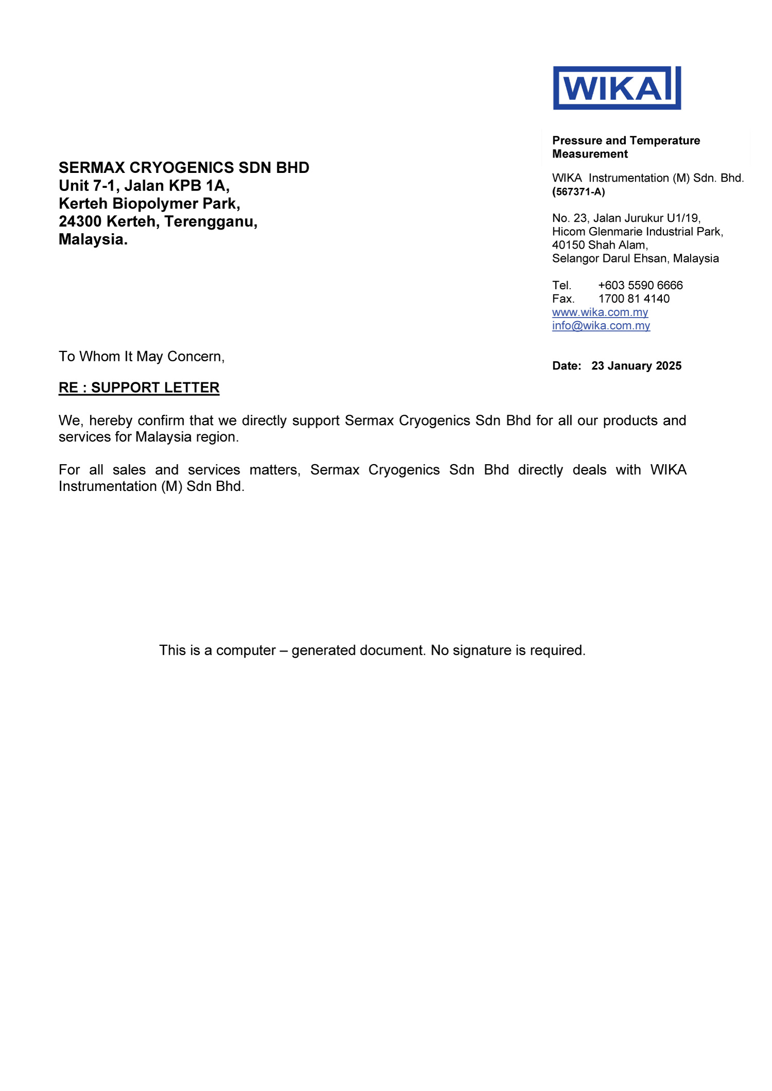 wika sermax certificate